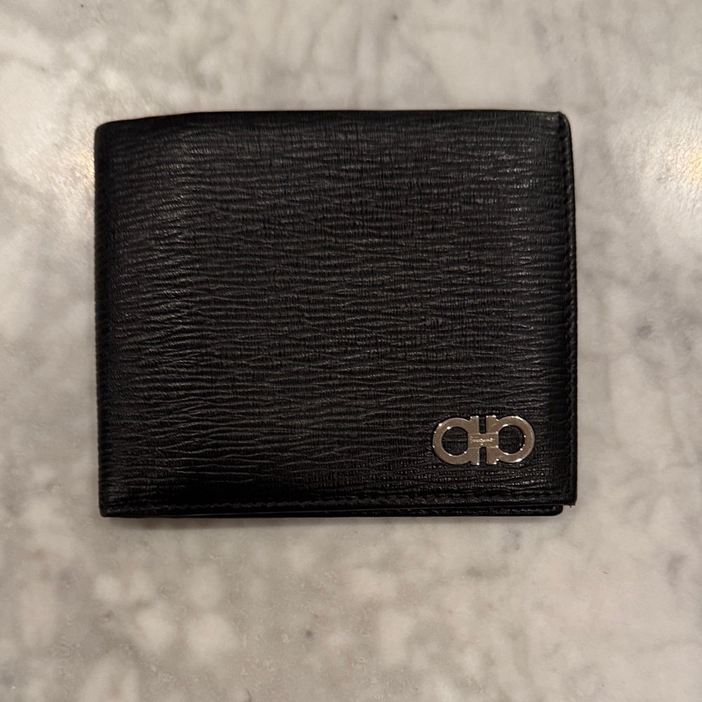 Salvatore Ferragamo Black Textured Leather Card Holder mens